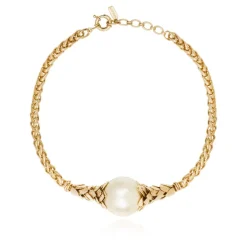 Lucy choker necklace in fine gold-plated metal and cotton pearl - white