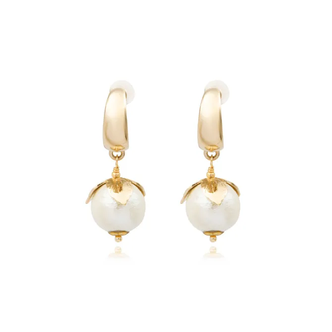 Lucy cotton bead hoop earrings - white