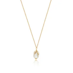 Lucy pendant necklace in fine gold-plated metal and cotton pearl - white