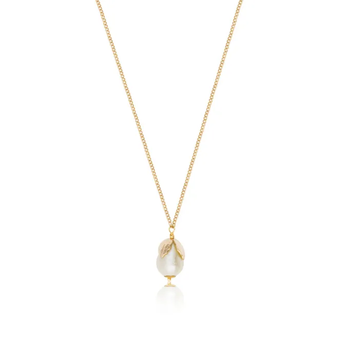 Lucy pendant necklace in fine gold-plated metal and cotton pearl - white