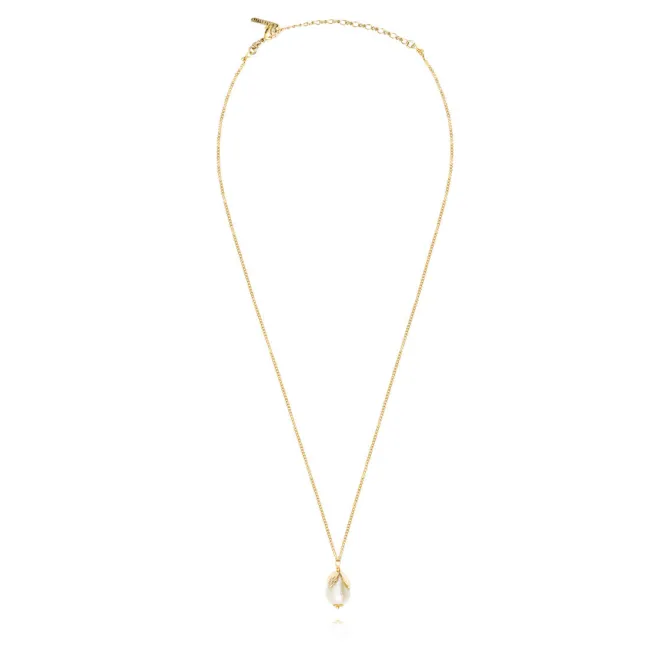 Lucy pendant necklace in fine gold-plated metal and cotton pearl - white
