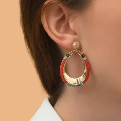 Ninon clip-on earrings - turquoise and red