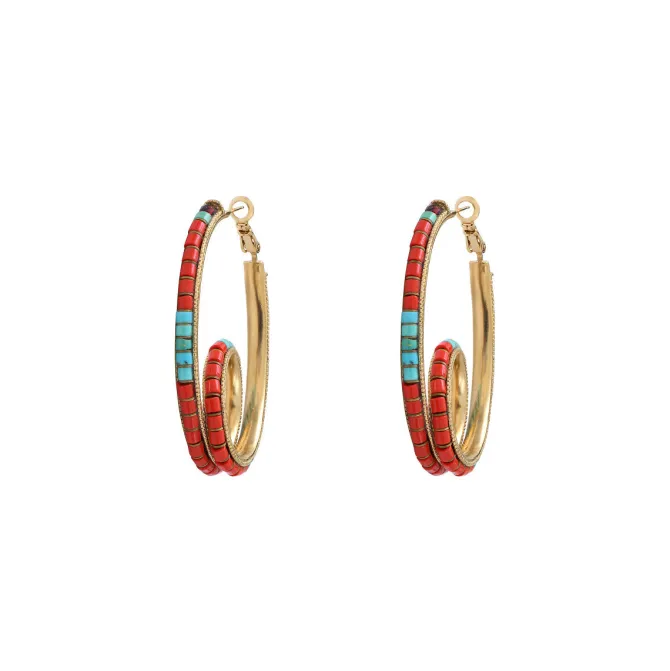 Ninon hoop earrings - turquoise and red