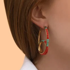 Ninon hoop earrings - turquoise and red