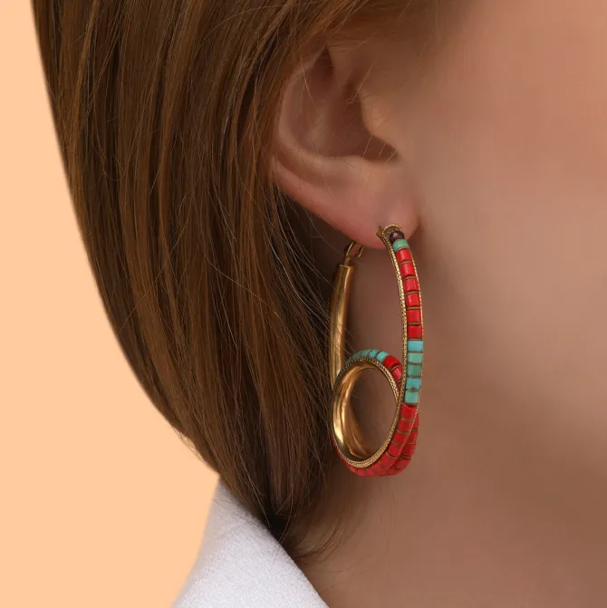 Ninon hoop earrings - turquoise and red