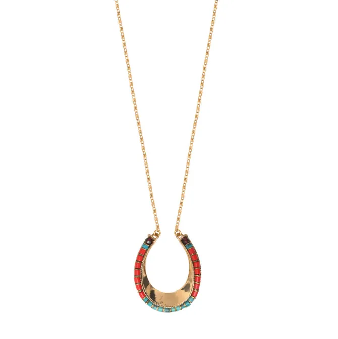 Ninon long necklace - turquoise and red