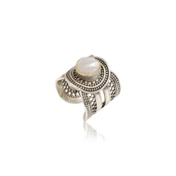 Noor adjustable medium ring - mother-of-pearl silver