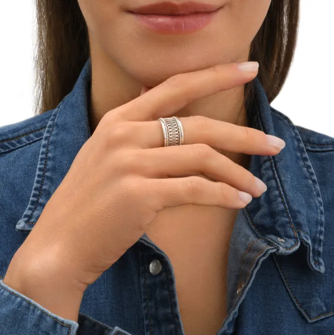 Noor adjustable medium wide ring - silver