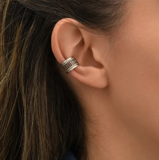 Noor thin ear cuff earrings - silver