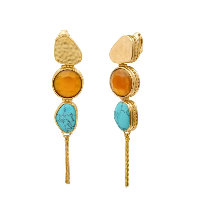 Noto long clip-on earrings - turquoise