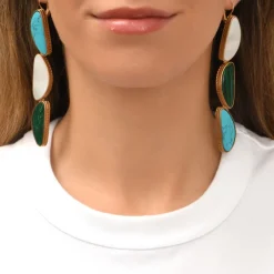 Noto long sleeper earrings - green and turquoise