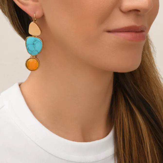Noto sleeper earrings - turquoise and orange