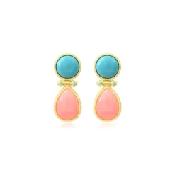 Océane pierced stud earrings – turquoise and pale pink