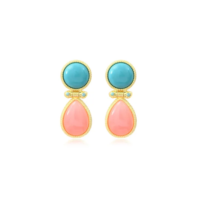 Océane pierced stud earrings – turquoise and pale pink