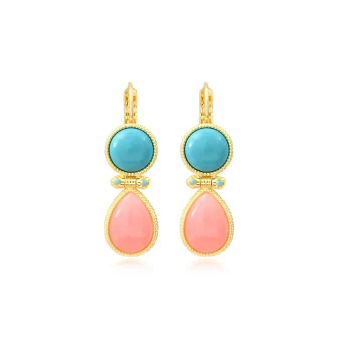 Oceane sleeper earrings – turquoise and pale pink