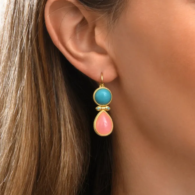 Oceane sleeper earrings – turquoise and pale pink