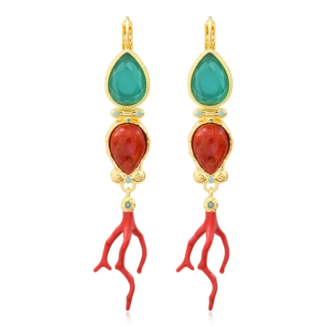 Oceane sleeper earrings – turquoise and red