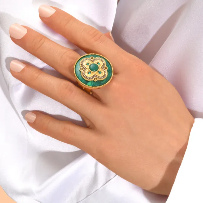 Positano Adjustable Wide Ring - Green