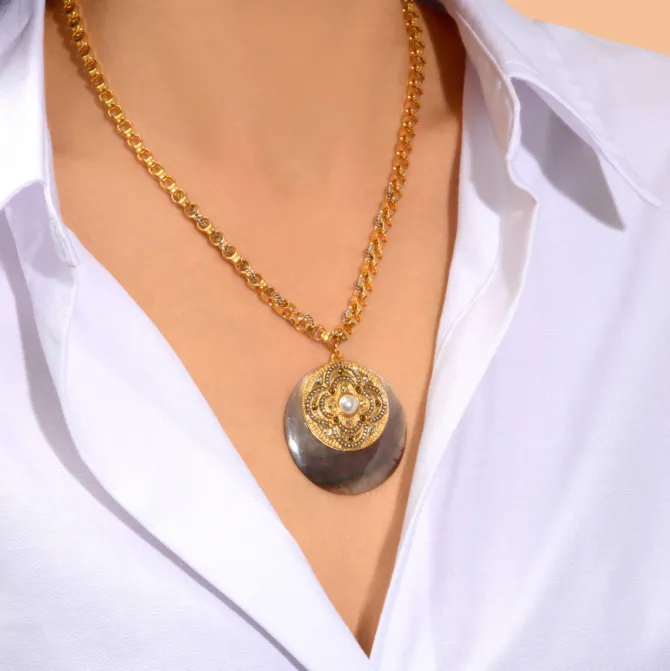 Positano chain necklace - grey mother-of-pearl