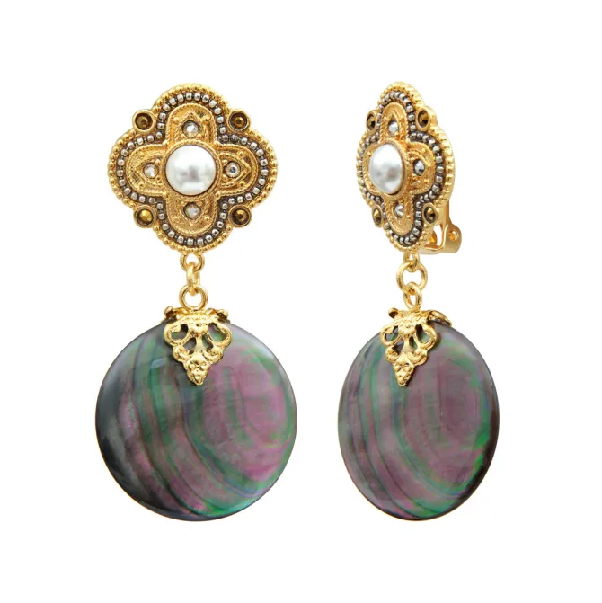 Positano clip-on drop earrings - grey mother-of-pearl