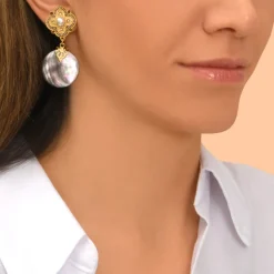 Positano clip-on drop earrings - grey mother-of-pearl