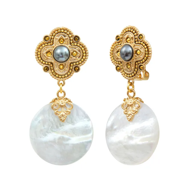 Positano clip-on drop earrings - white