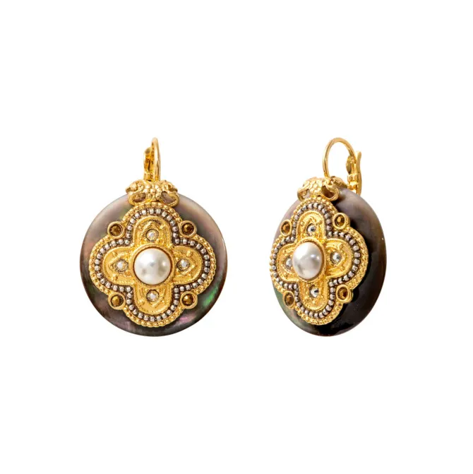 Positano fine sleeper earrings - grey mother-of-pearl
