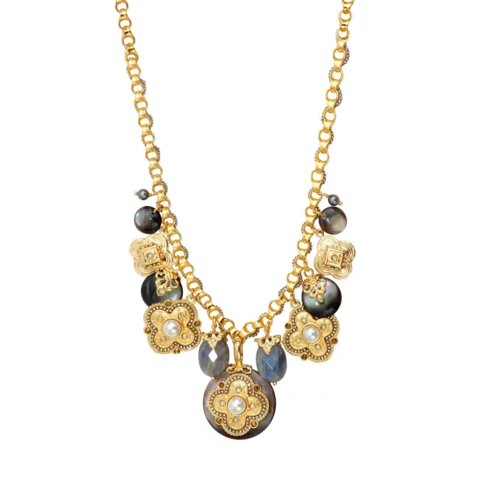 Positano medallion chain necklace - grey mother-of-pearl