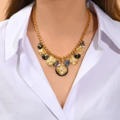 Positano medallion chain necklace - grey mother-of-pearl