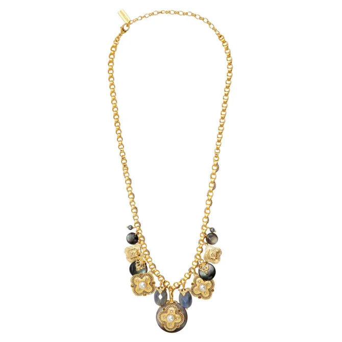 Positano medallion chain necklace - grey mother-of-pearl