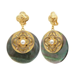 Positano round clip-on earrings - grey mother-of-pearl