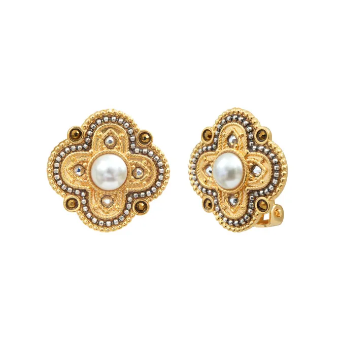 Positano thin clip-on earrings - grey mother-of-pearl