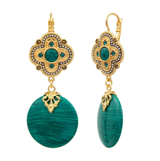 Positano thin dangling sleeper earrings - green