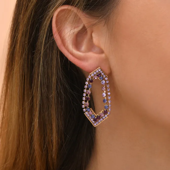 Precious graphic pierced stud earrings - purple