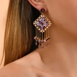 Precious pierced stud earrings - purple