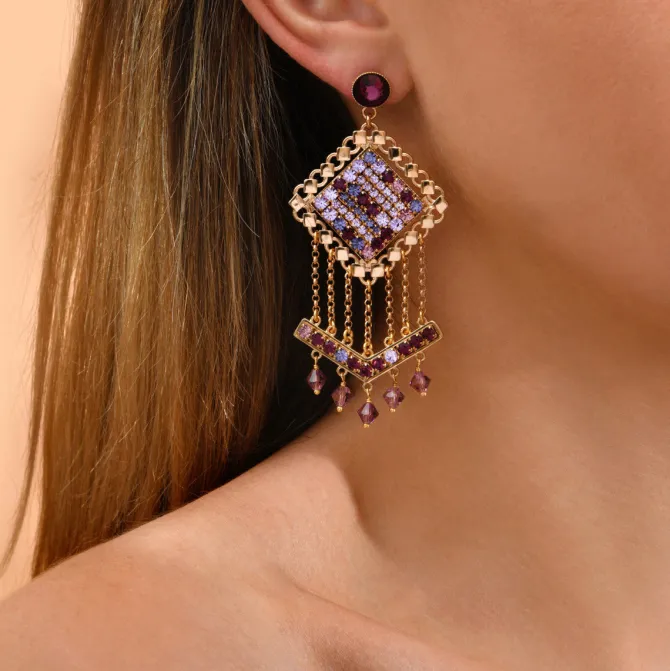 Precious pierced stud earrings - purple