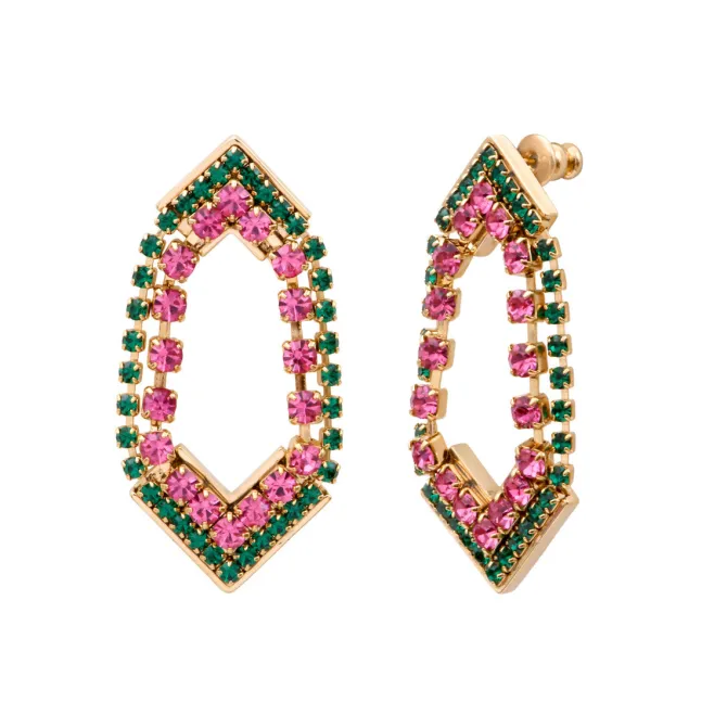 Precious pierced stud earrings - green and purple