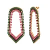 Precious wide stud earrings - green and pink