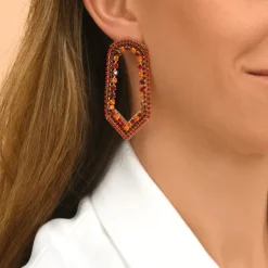Precious wide stud earrings - red