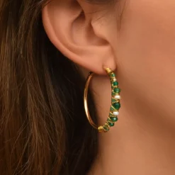 Salina hoop earrings - green agate