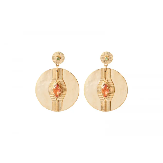 Sun-shaped pierced stud earrings - orange