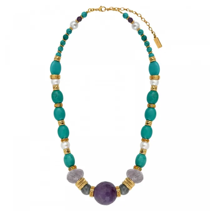 Tiki adjustable necklace - turquoise