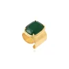 Wide adjustable rectangular Byzance ring – green