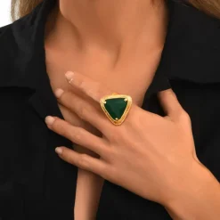 Wide adjustable triangular ring by Byzantium – green